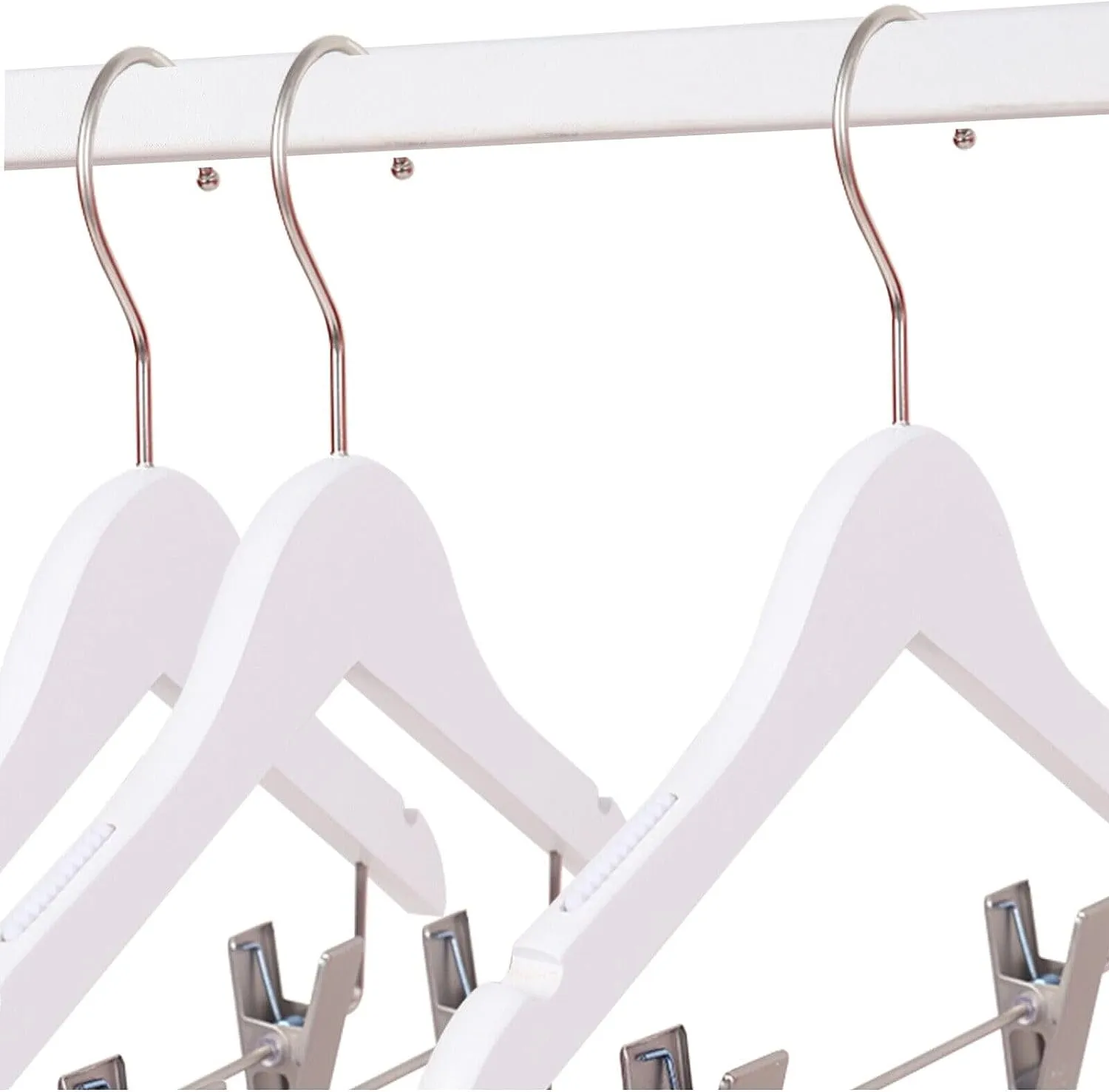 12 Children's Anti-Slip Eco-conscious Wooden Hangers with Soft Grip Clips | White