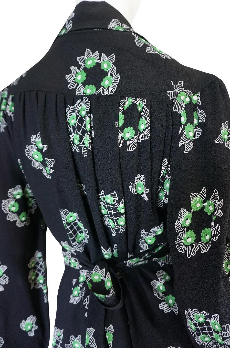 1970s Celia Birtwell Ossie Clark Moss Crepe Dress