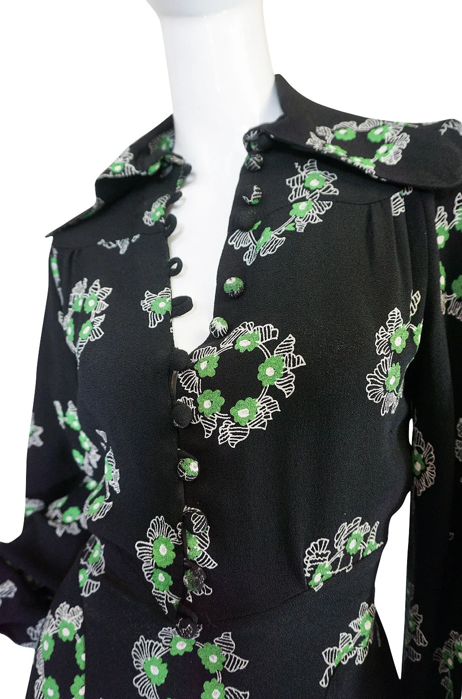 1970s Celia Birtwell Ossie Clark Moss Crepe Dress