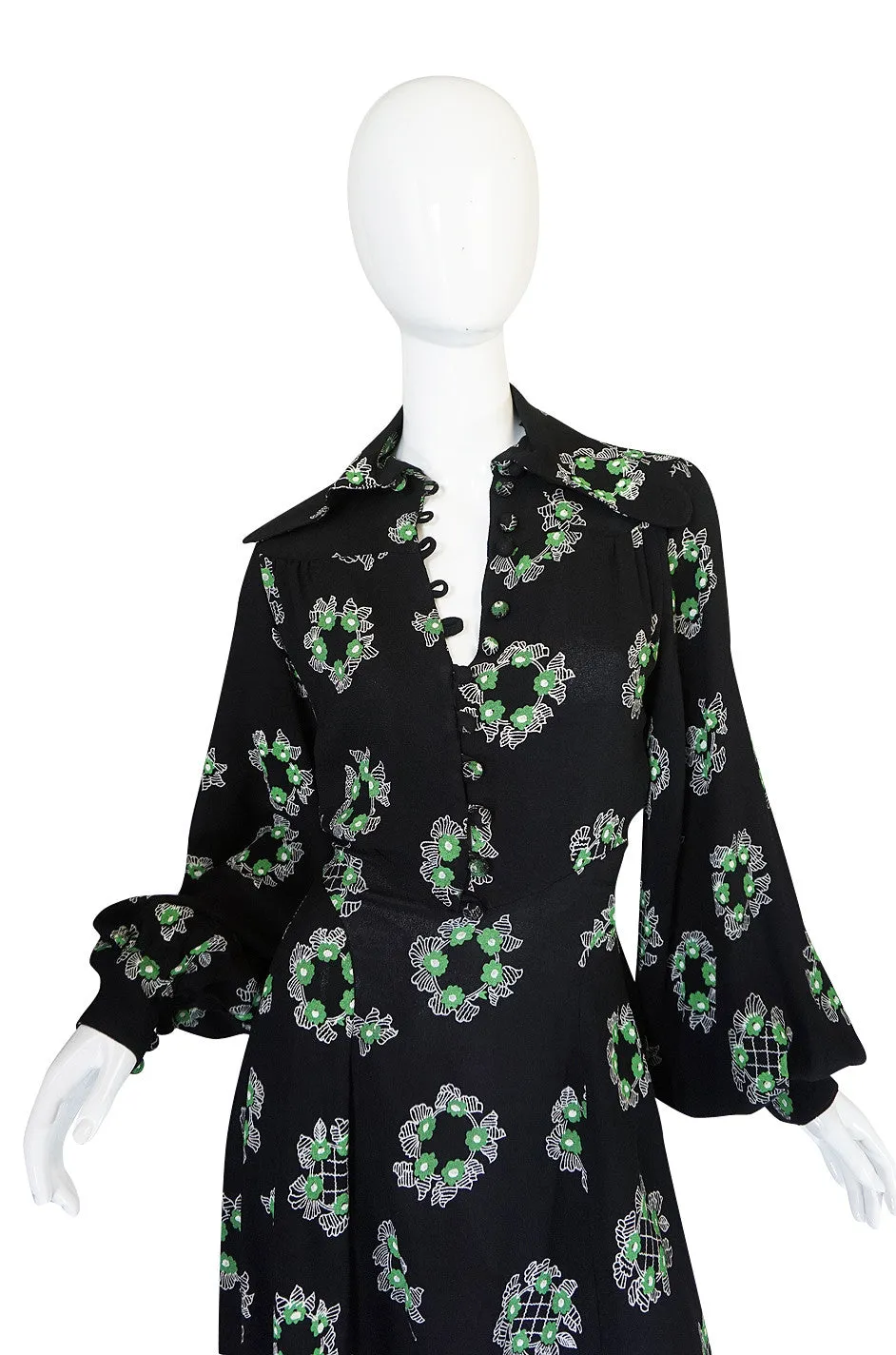 1970s Celia Birtwell Ossie Clark Moss Crepe Dress