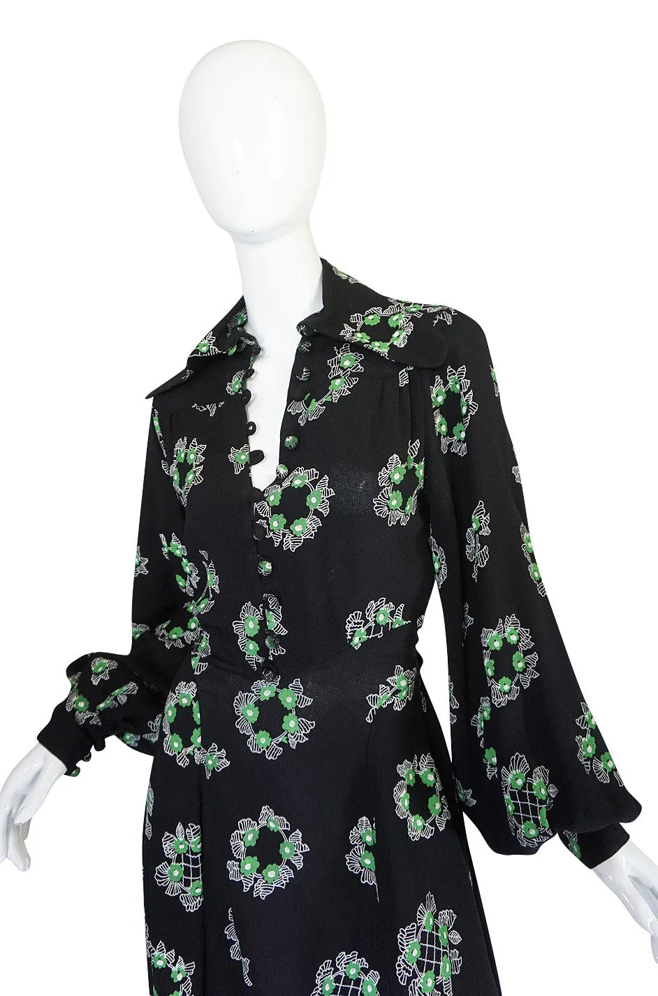 1970s Celia Birtwell Ossie Clark Moss Crepe Dress