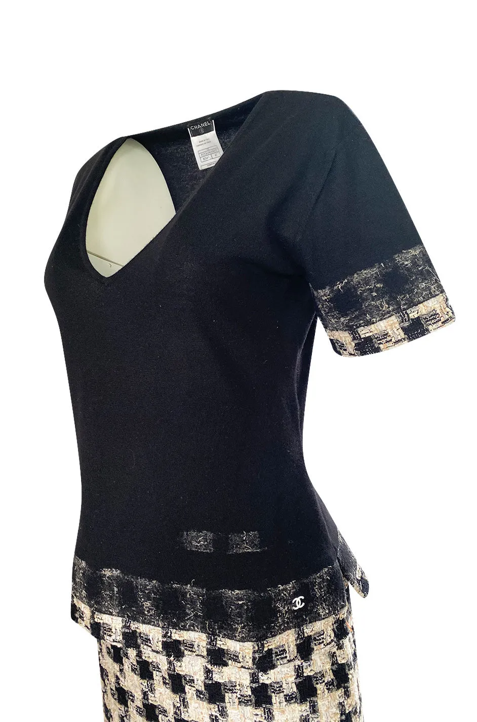 2005 Cruise Chanel Classic Boucle Skirt & Black Cashemere Top Set