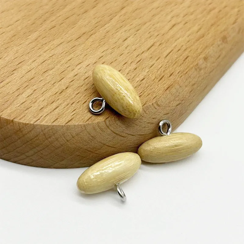 20mm Olive-Shaped Bamboo Buttons with Metal Shanks for Knitted Sweaters 30pcs