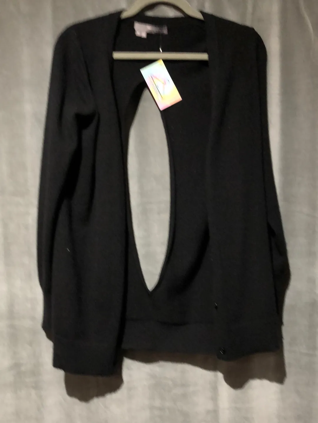 360 SWEATER Black Cashmere Cardigan with Back Cutout