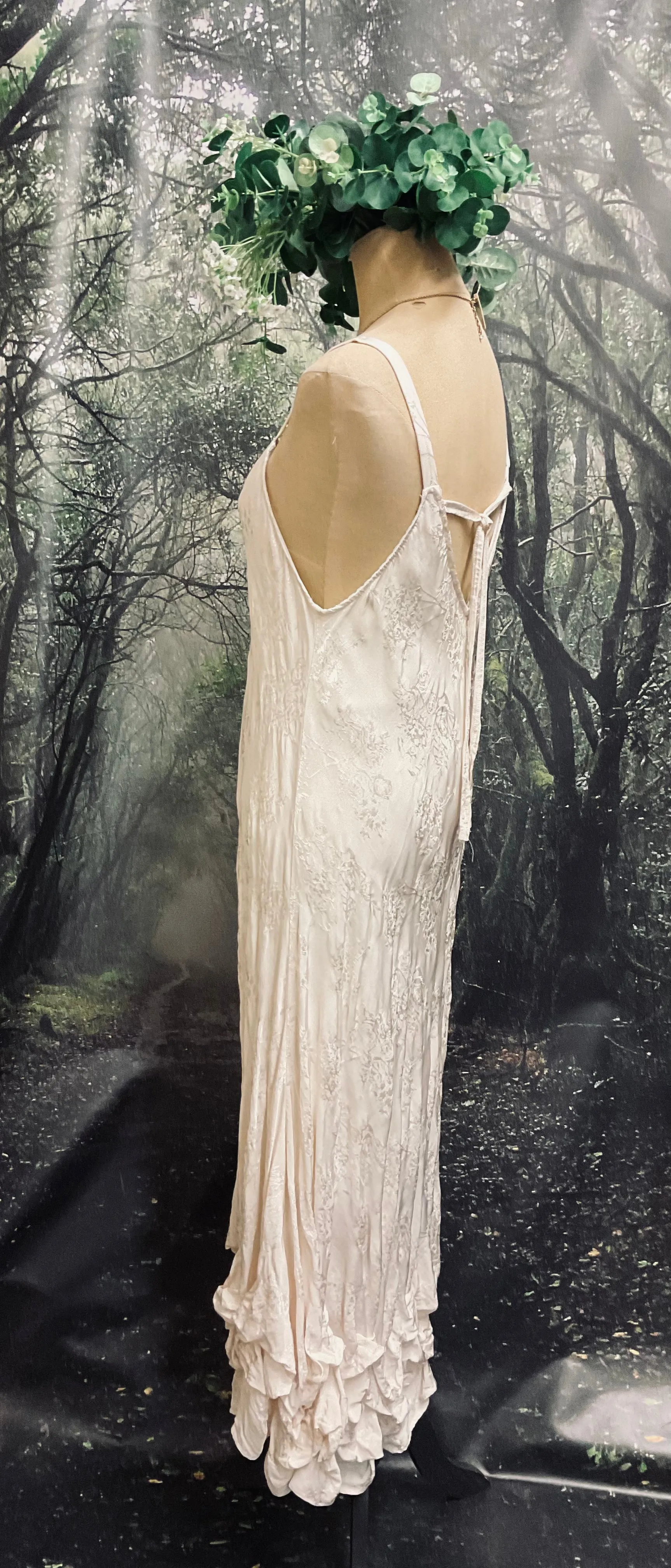#5159 Cream Satin Brocade strap dress bias cut