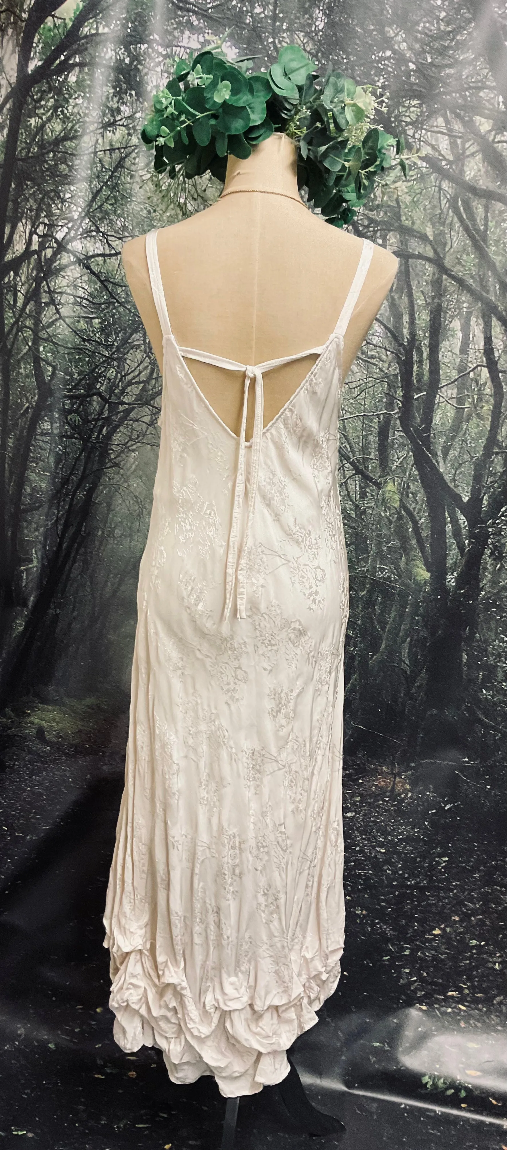 #5159 Cream Satin Brocade strap dress bias cut