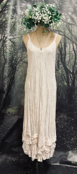 #5159 Cream Satin Brocade strap dress bias cut