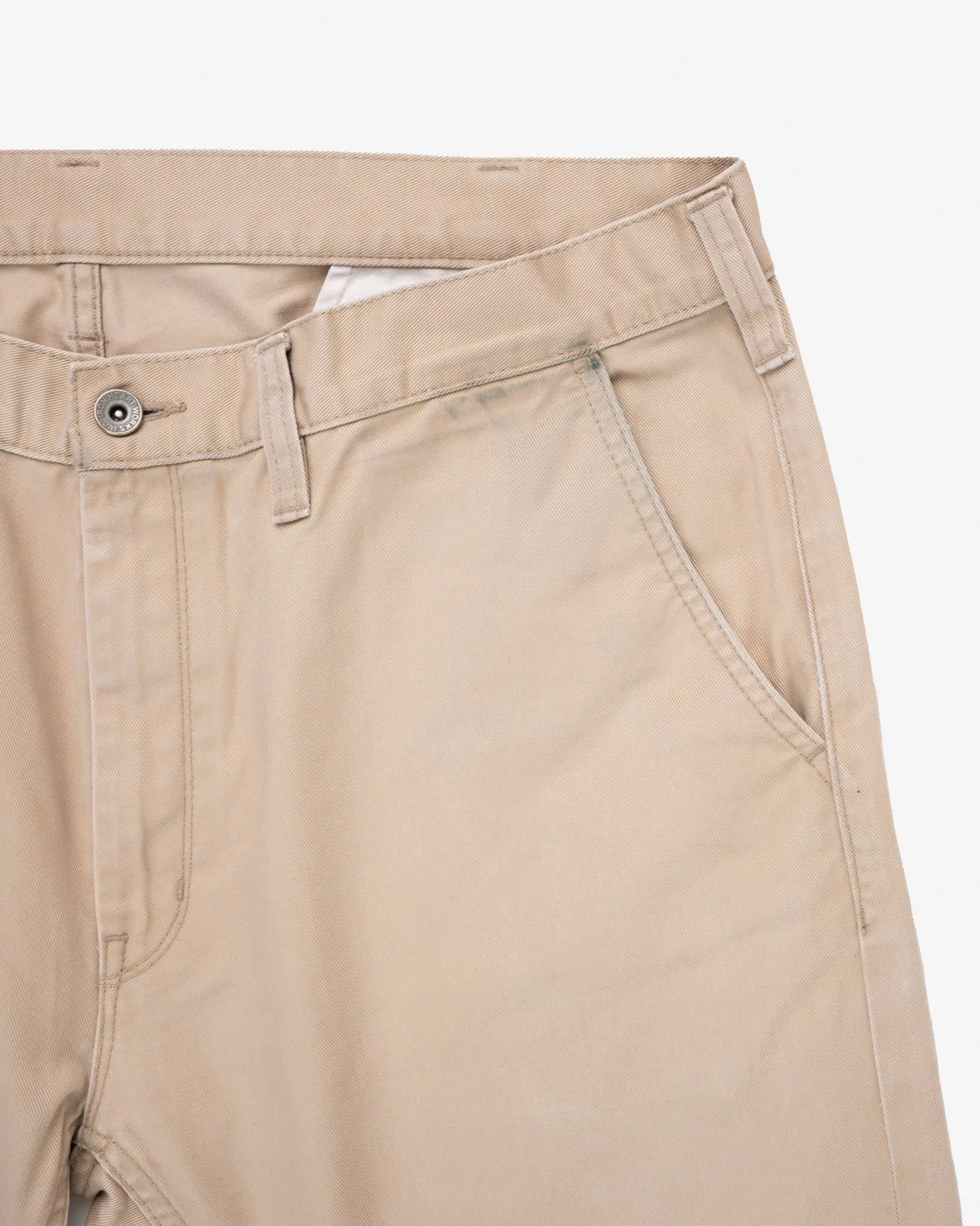 9oz Mercerised Selvedge Cotton Slim Tapered Chinos - Khaki (IH-721-KHA) Tag 40, Hemmed to 29.0''