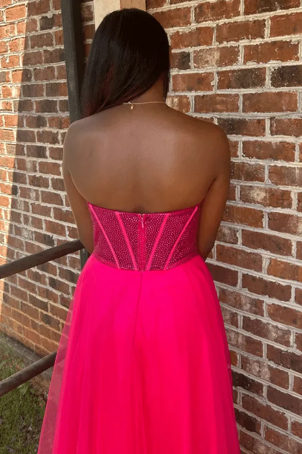 Abysmal | A-Line Strapless Beads Empire-Waist Sleeveless Prom Dress With Slit
