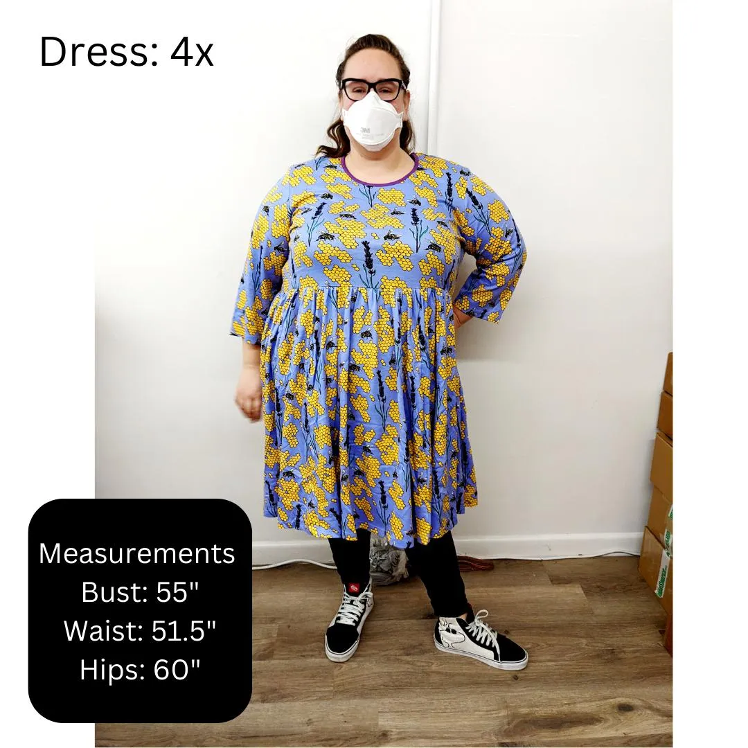 Adult's Autumn Flowers - Yellow Long Sleeve Dress With Gathered Skirt - 2 Left Size 4XL