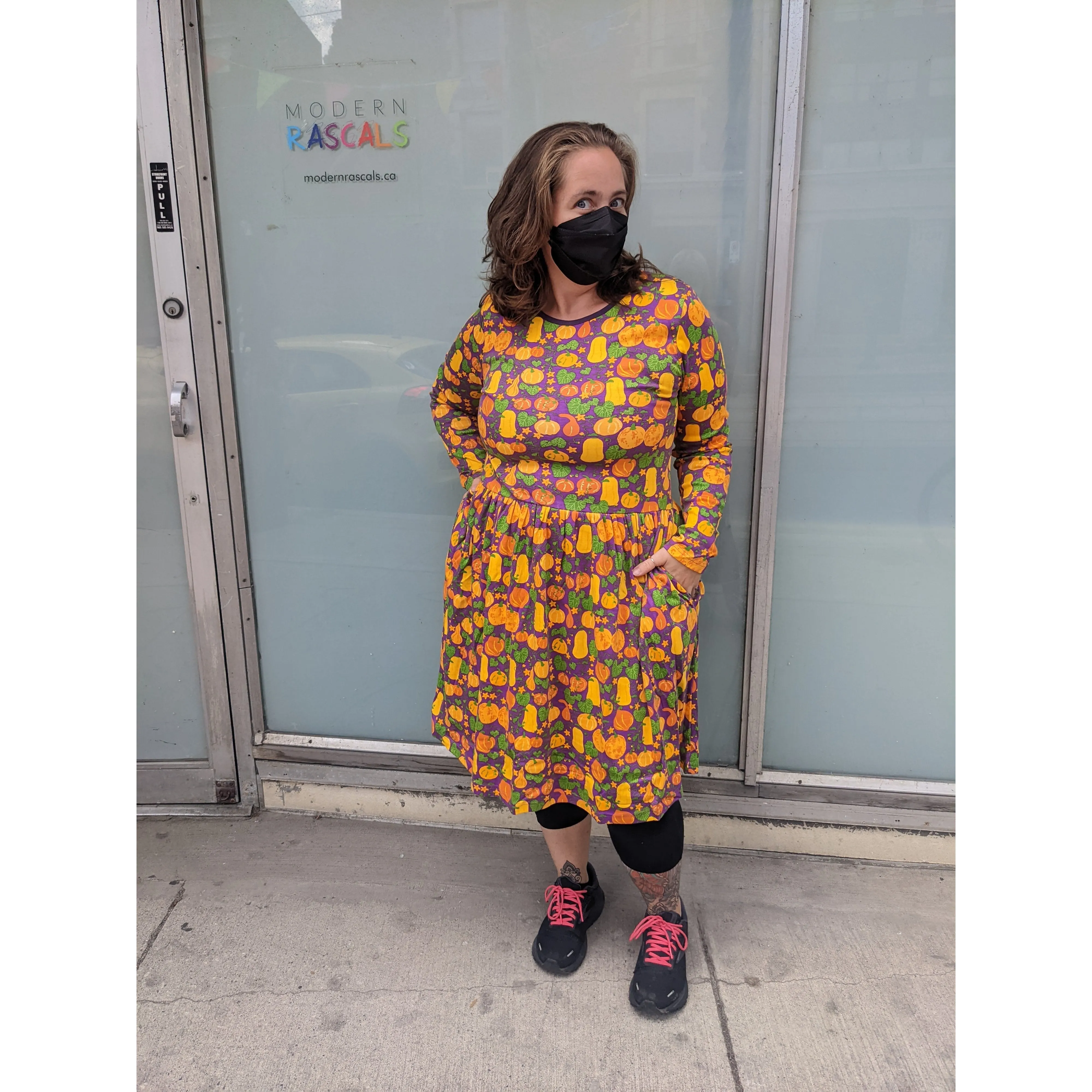 Adult's Cucurbits - Violet Long Sleeve Dress With Gathered Skirt