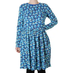 Adult's Strawberry - Blue Long Sleeve Dress With Gathered Skirt - 2 Left Size XS & 4XL