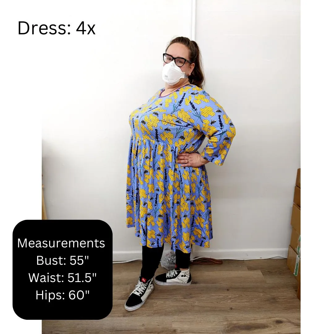 Adult's Strawberry - Blue Long Sleeve Dress With Gathered Skirt - 2 Left Size XS & 4XL