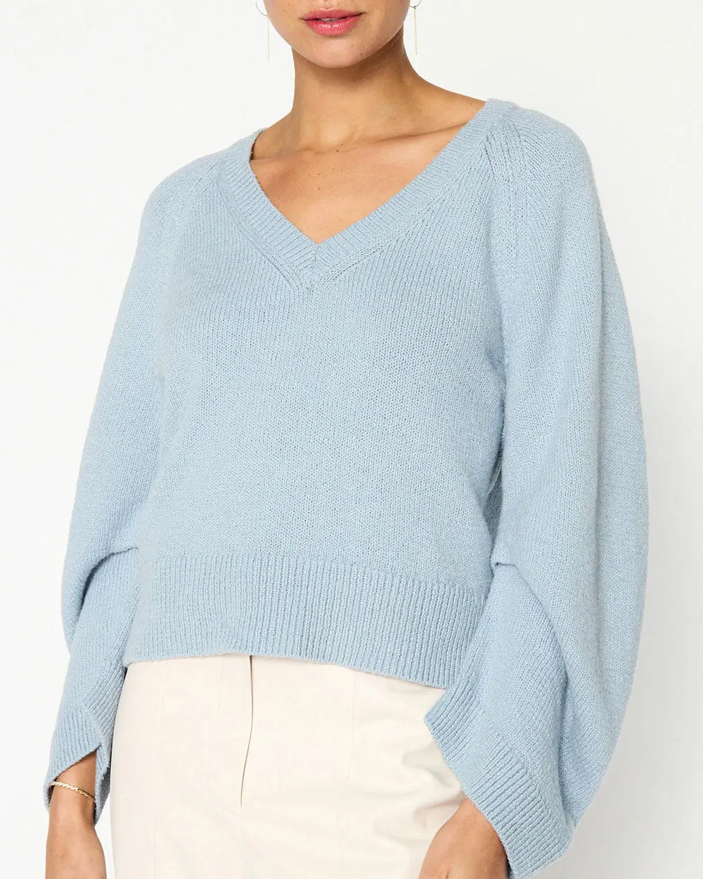 Air Blue Pia Knit V Neck Sweater