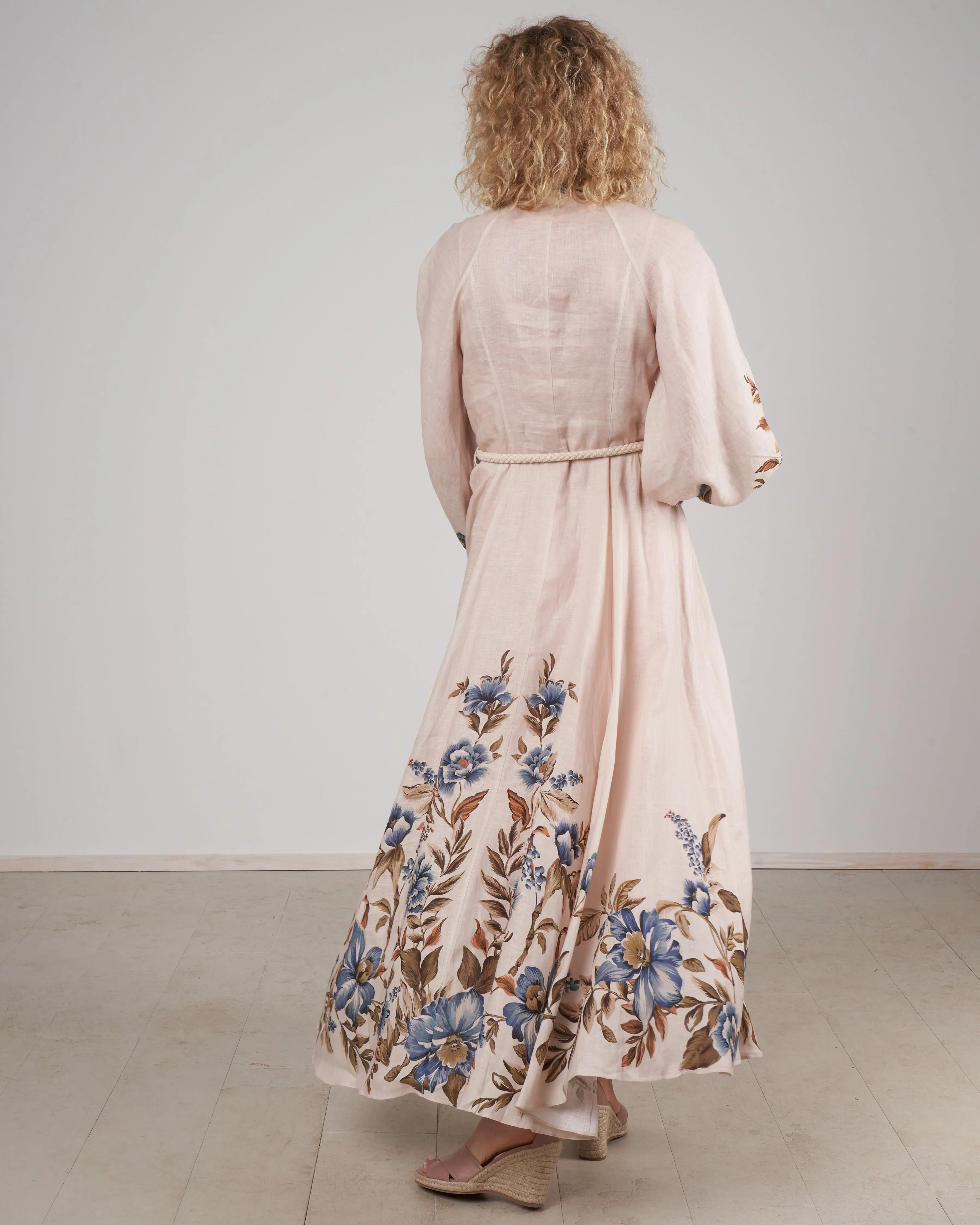 aliane billow long dress - khaki floral khf