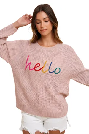 Annie Wear HELLO Embroidered Raglan Sleeve Sweater