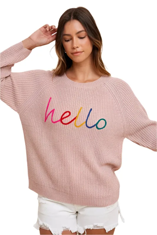 Annie Wear HELLO Embroidered Raglan Sleeve Sweater