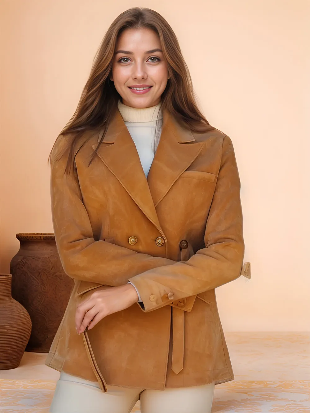 Arcelia Edge Suede Long Leather Coat