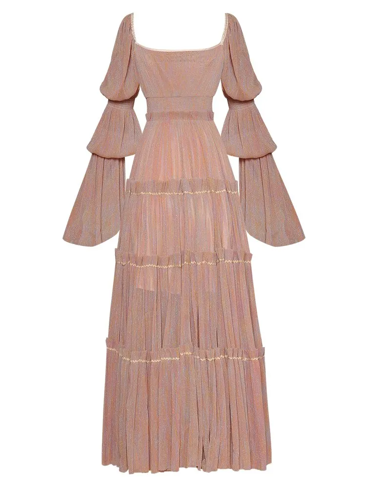 Ariana Square collar Black Flare Sleeve Elastic waist Dress