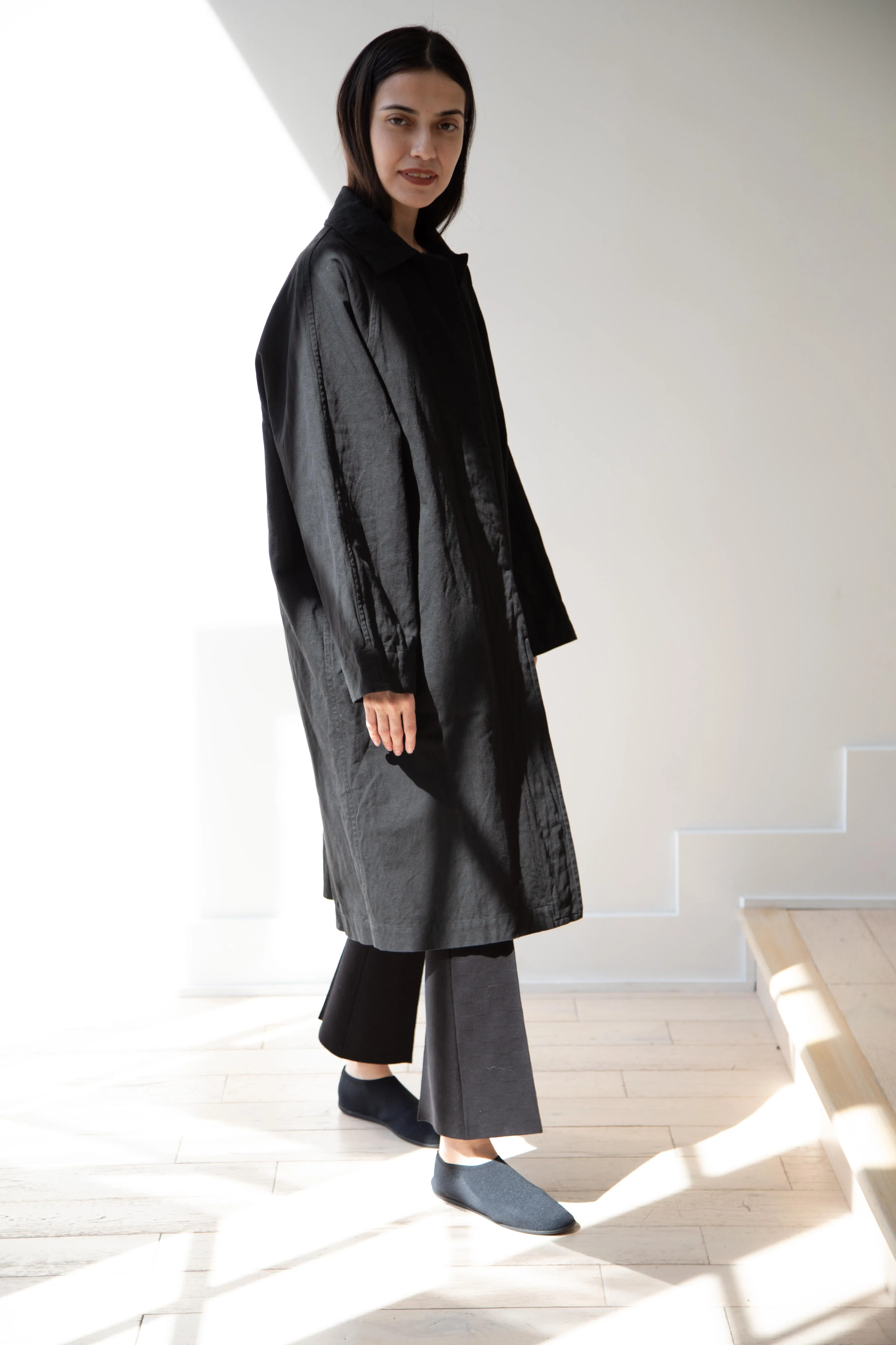 Arts & Science | Bal Collar Coat in Black Cotton Linen