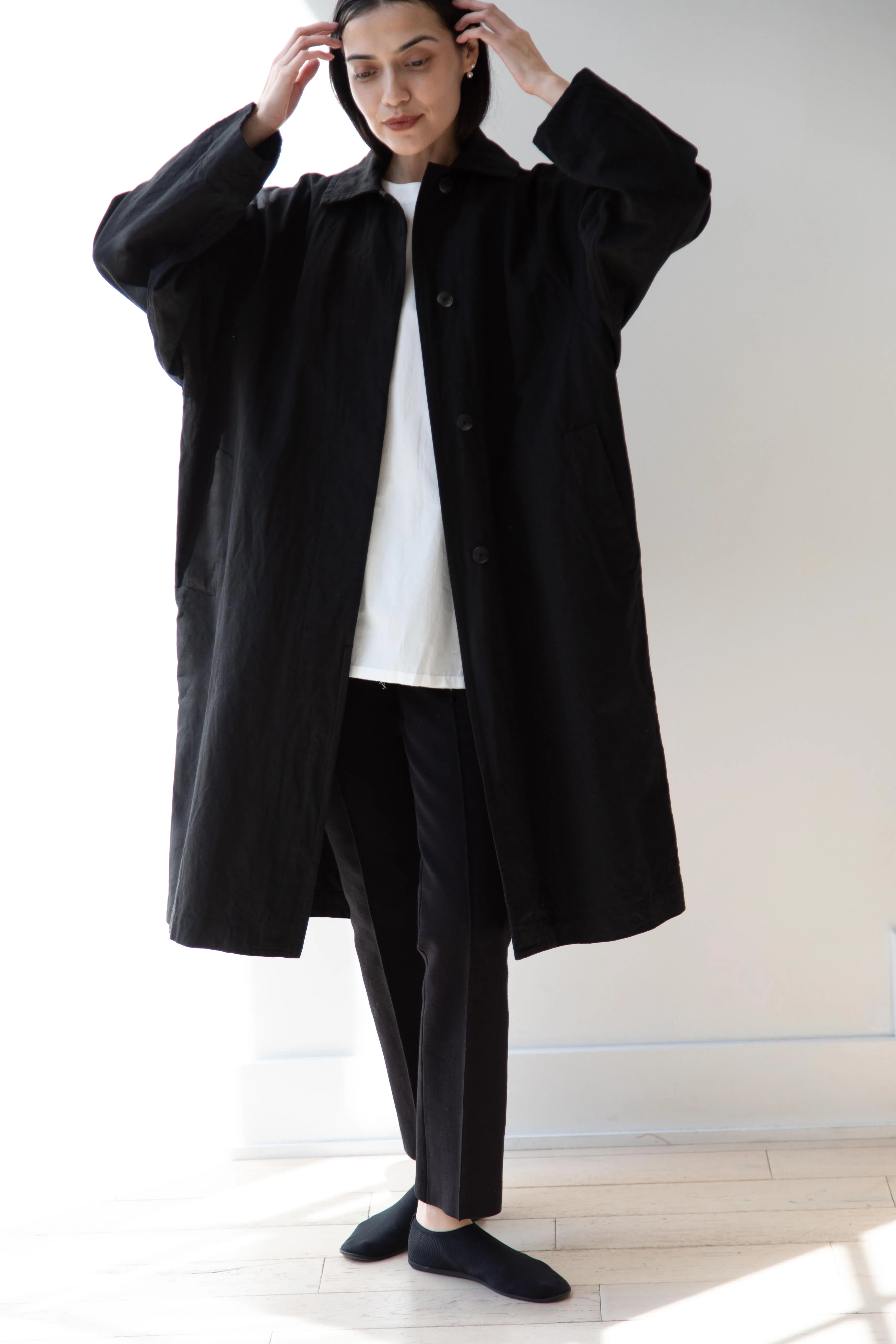 Arts & Science | Bal Collar Coat in Black Cotton Linen