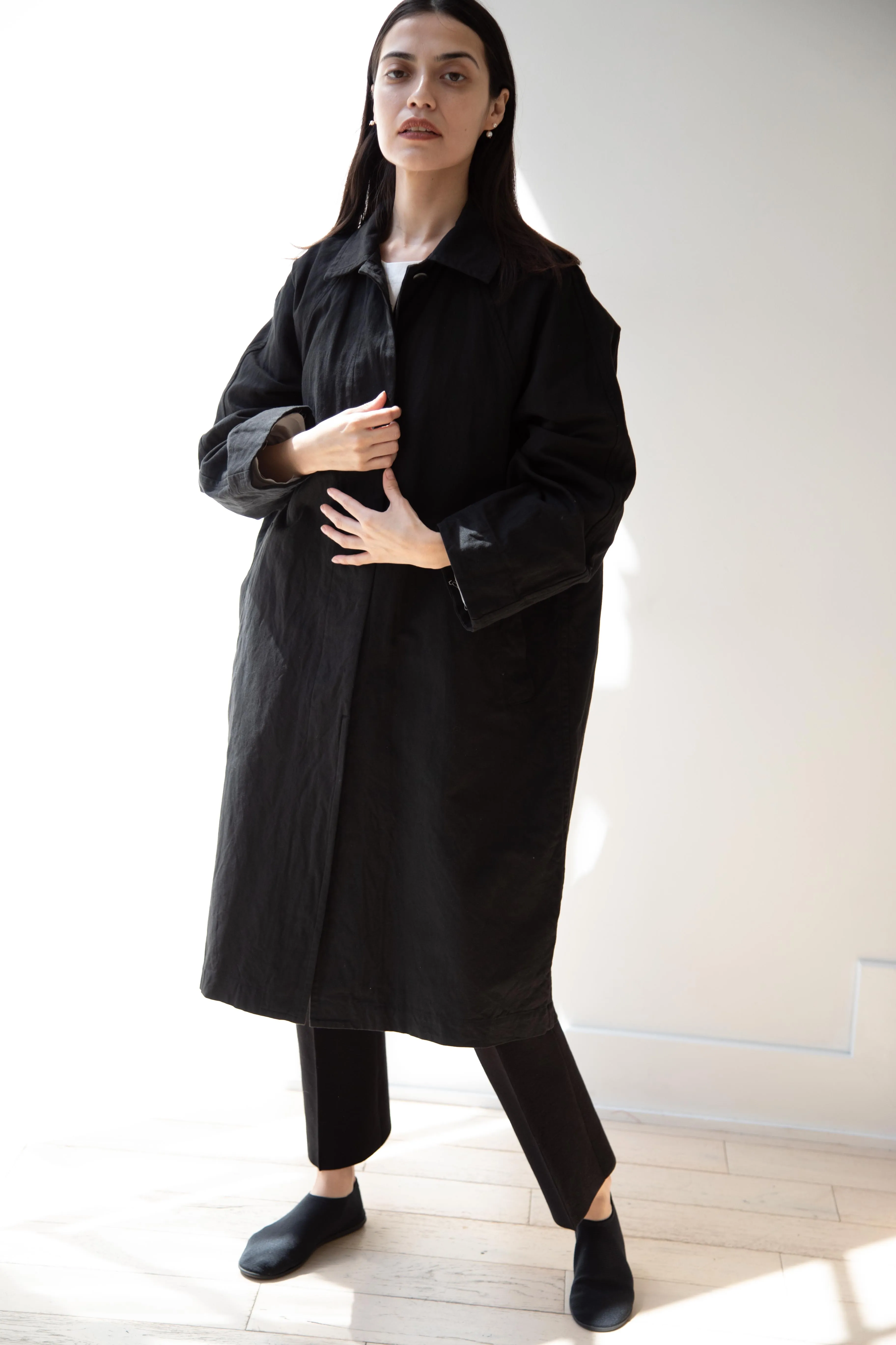 Arts & Science | Bal Collar Coat in Black Cotton Linen