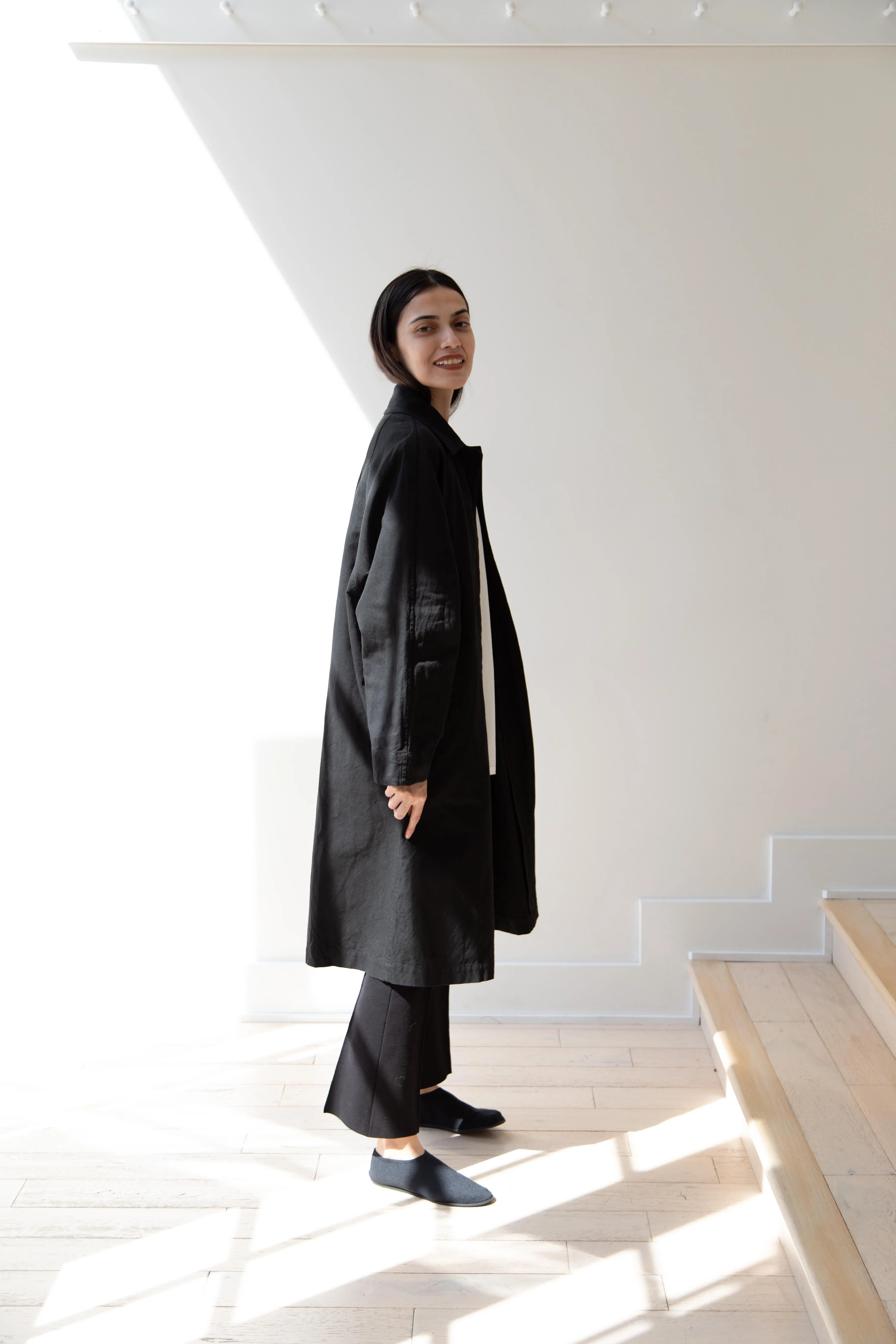 Arts & Science | Bal Collar Coat in Black Cotton Linen