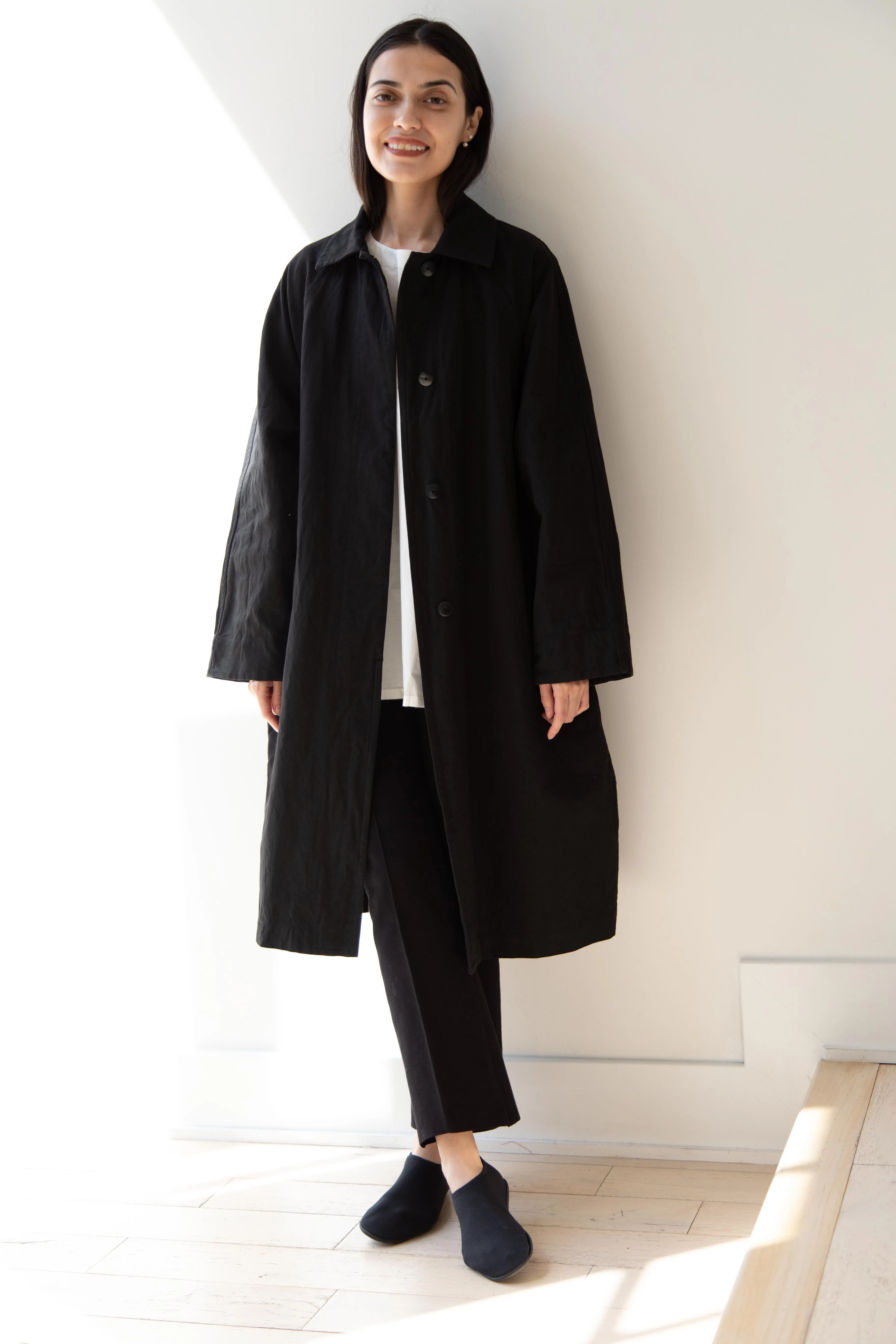 Arts & Science | Bal Collar Coat in Black Cotton Linen