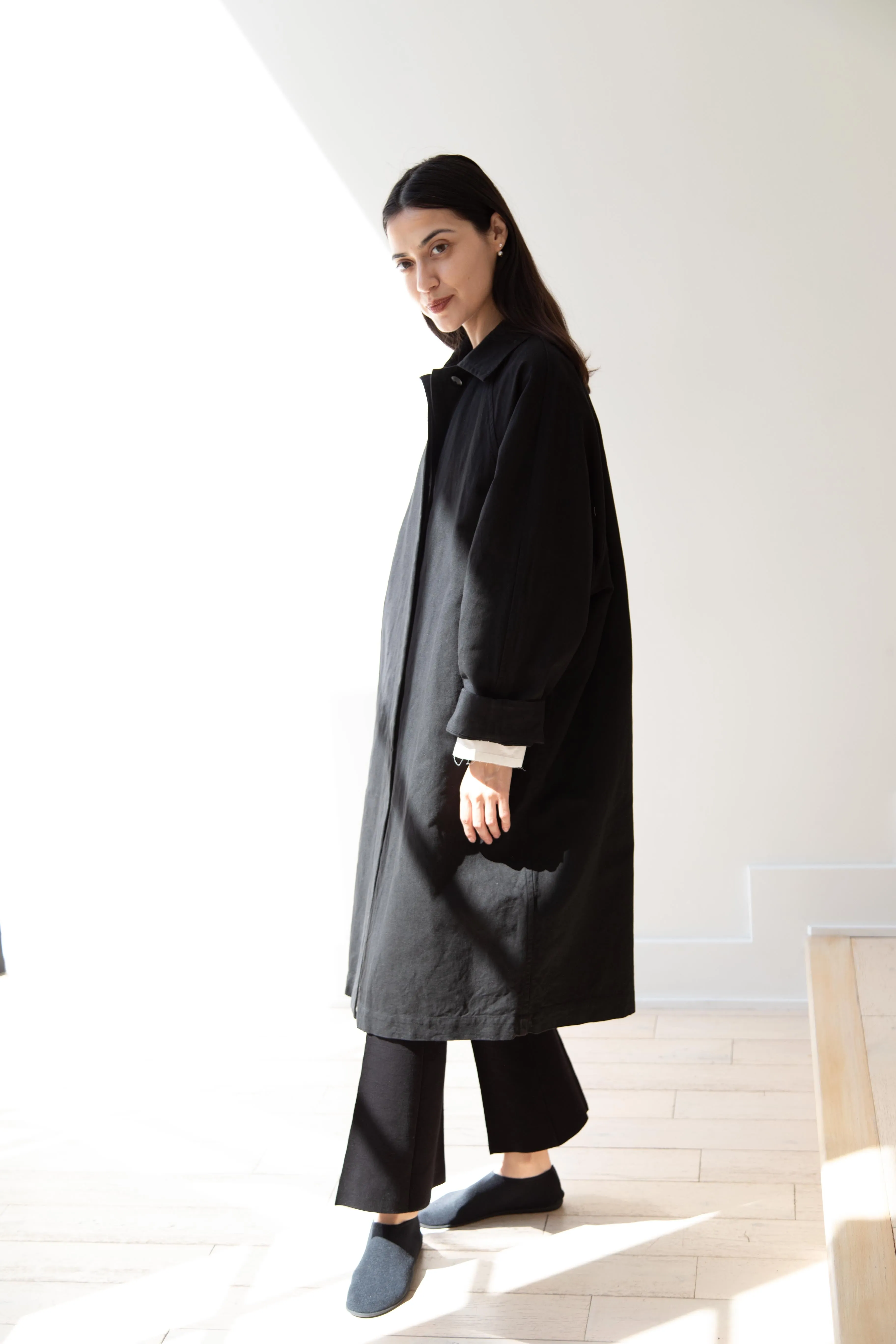 Arts & Science | Bal Collar Coat in Black Cotton Linen