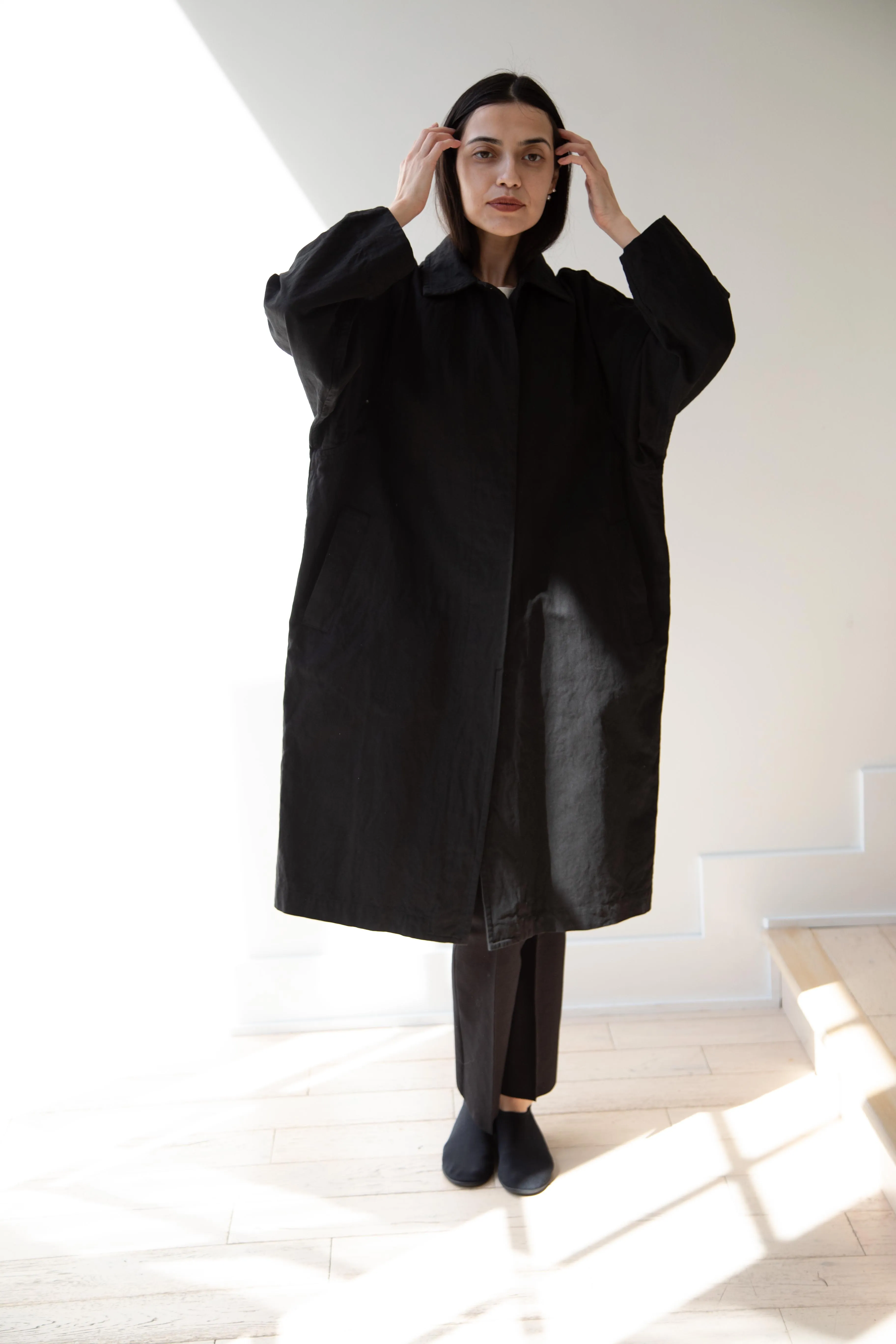 Arts & Science | Bal Collar Coat in Black Cotton Linen