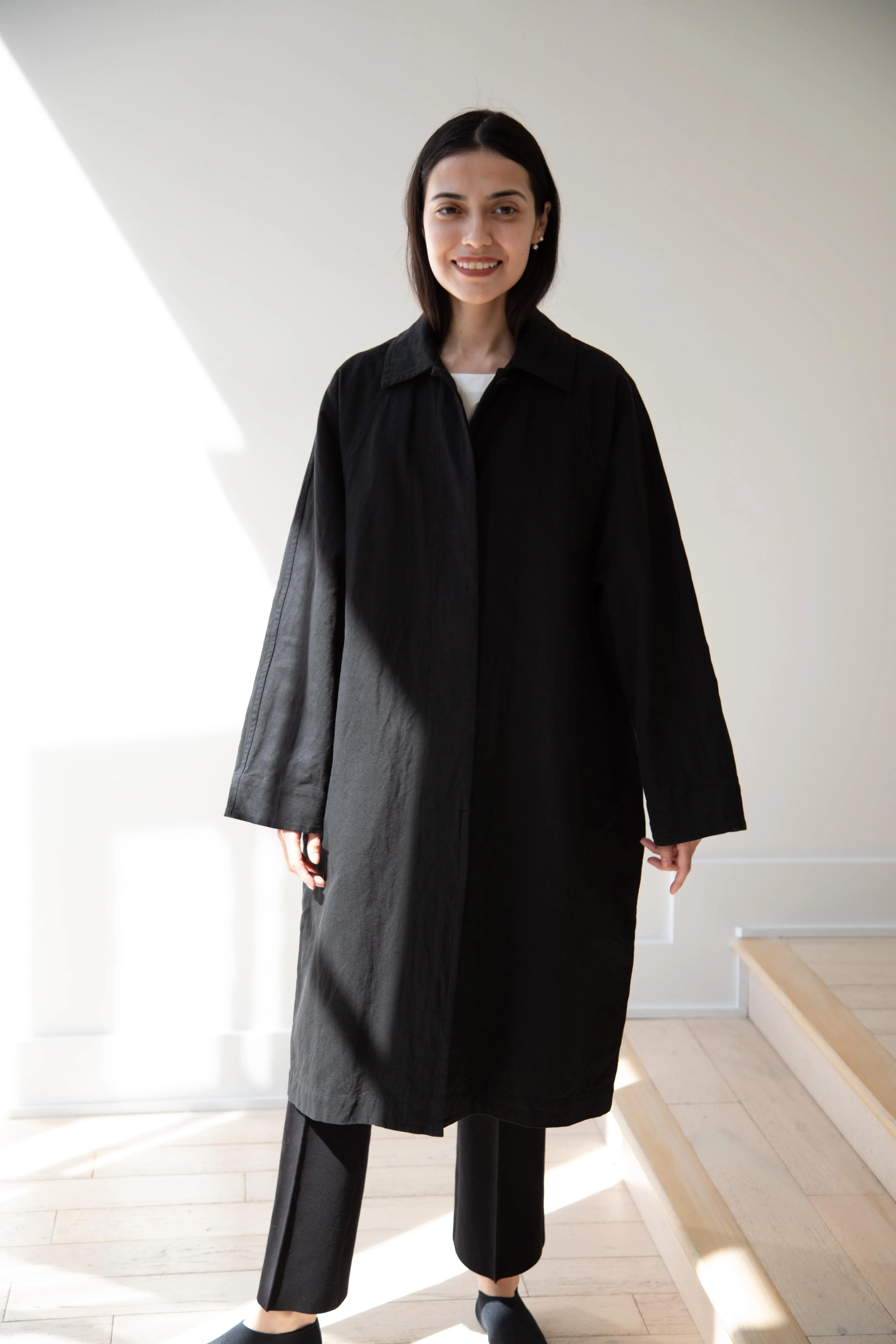 Arts & Science | Bal Collar Coat in Black Cotton Linen