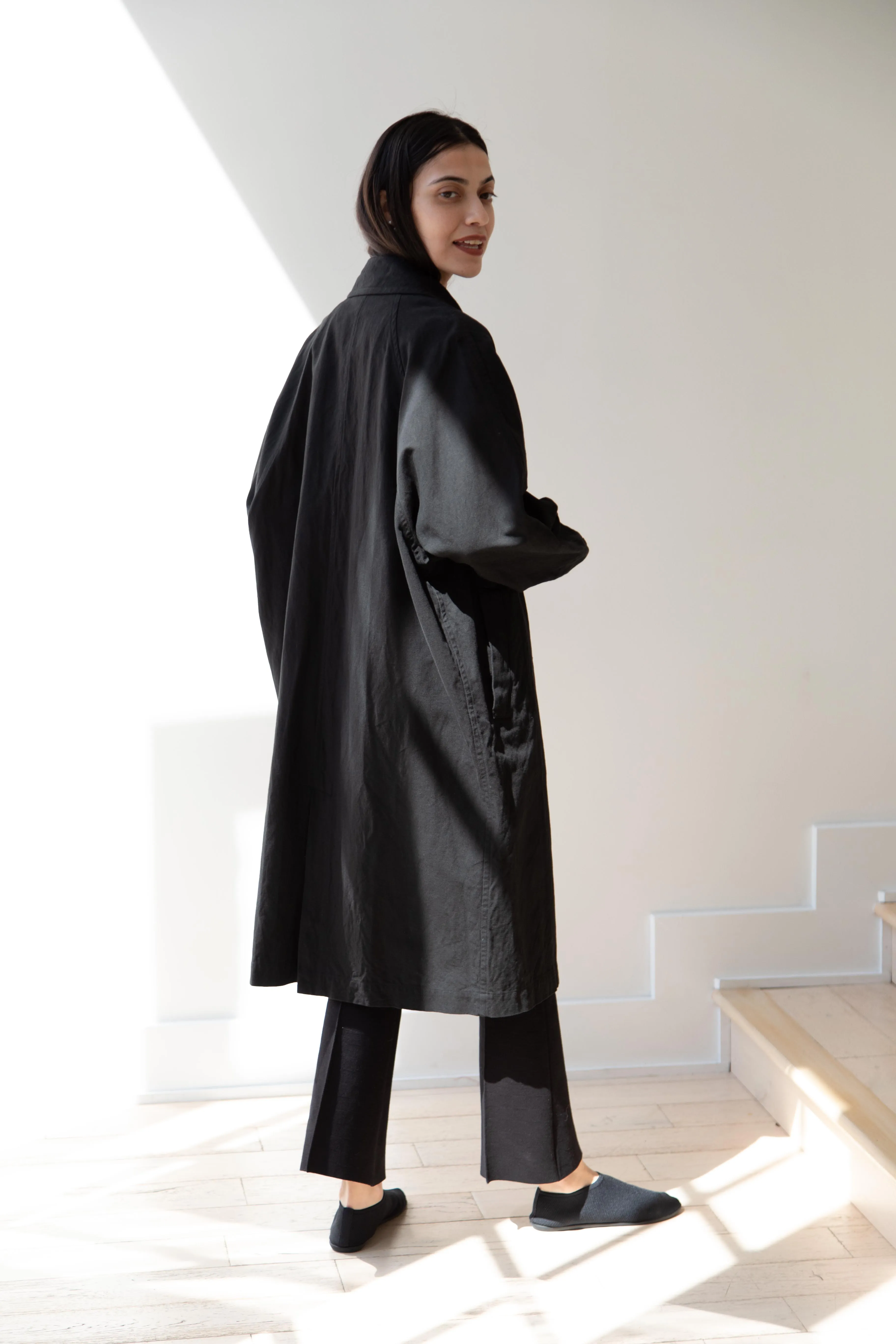 Arts & Science | Bal Collar Coat in Black Cotton Linen
