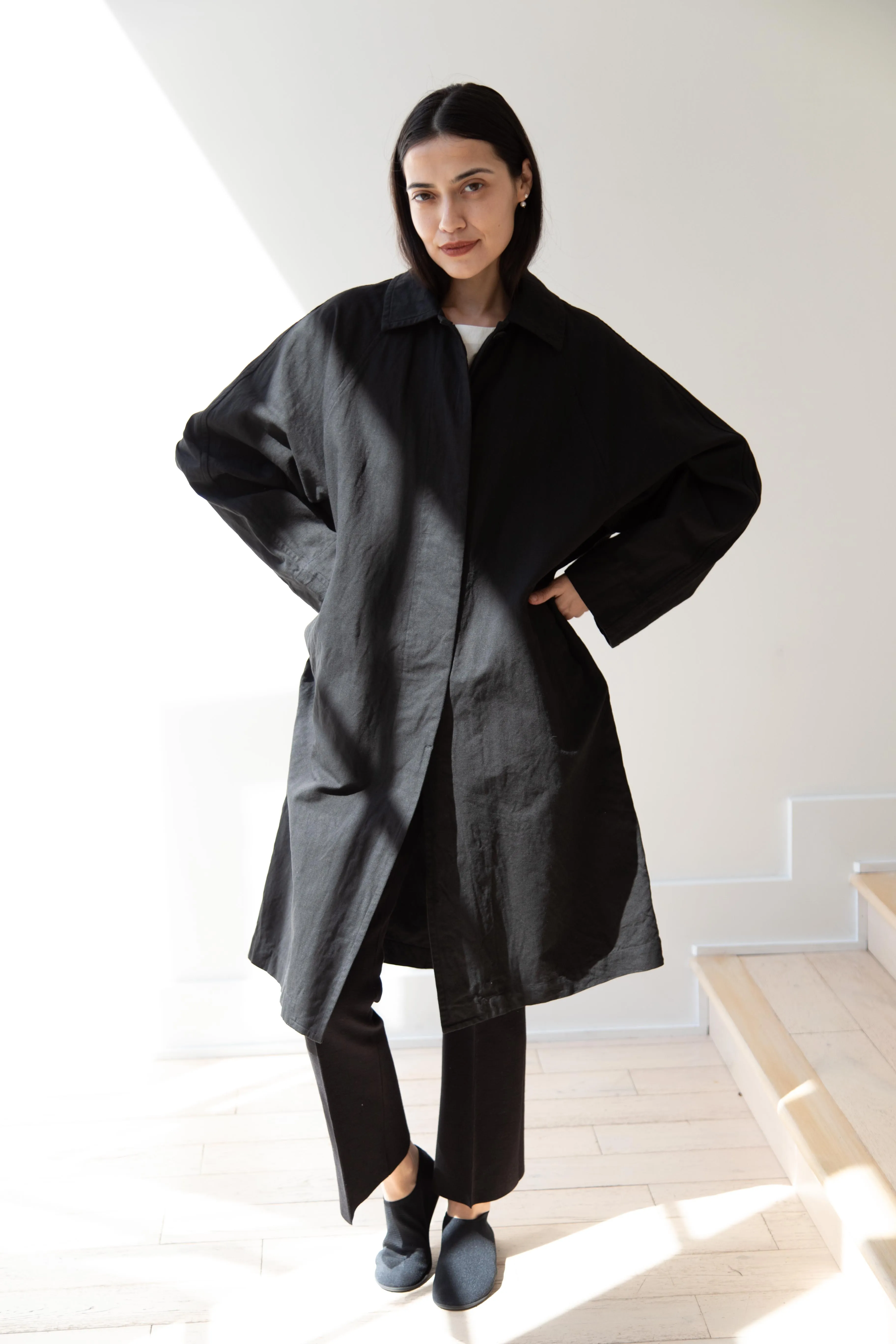 Arts & Science | Bal Collar Coat in Black Cotton Linen