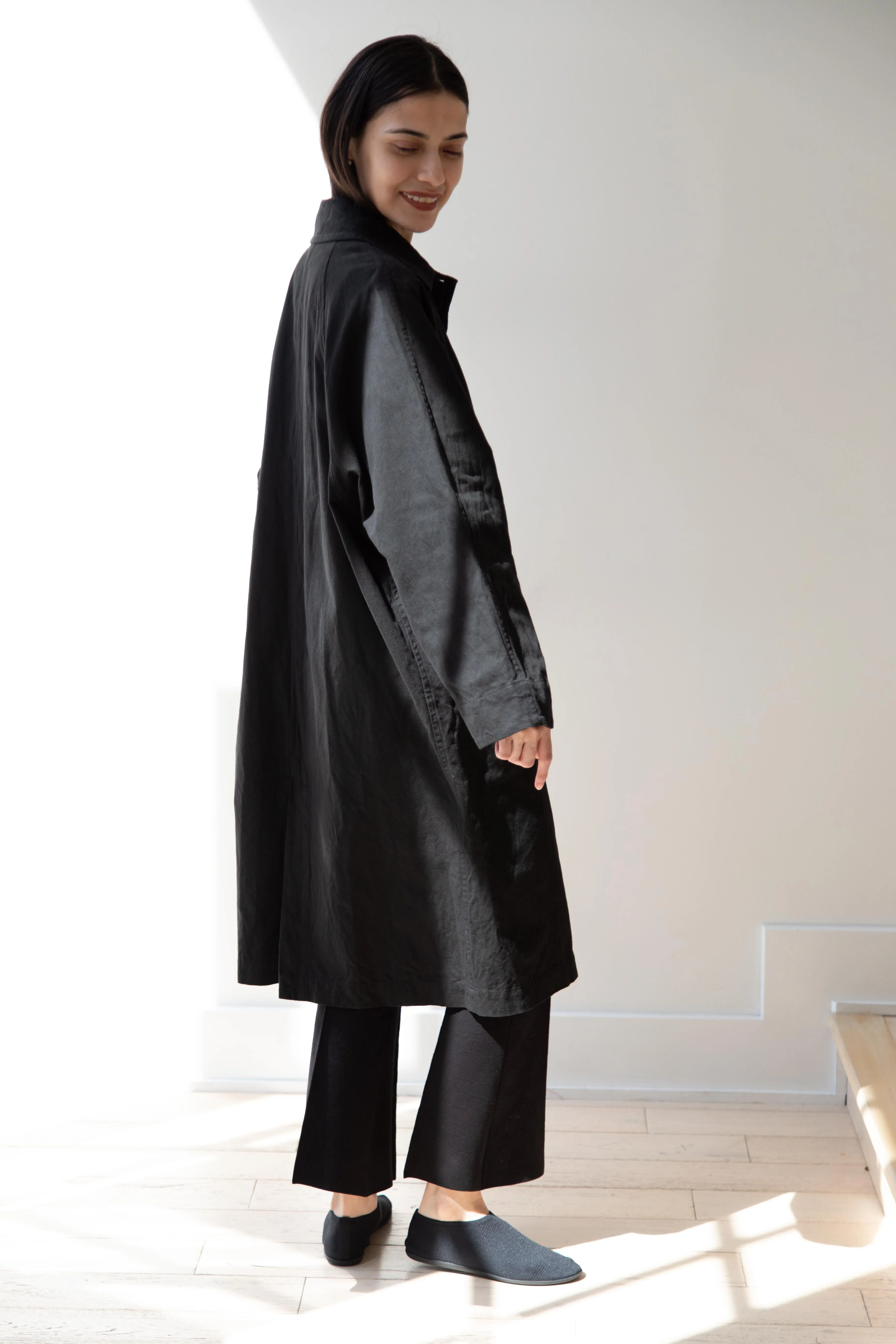 Arts & Science | Bal Collar Coat in Black Cotton Linen