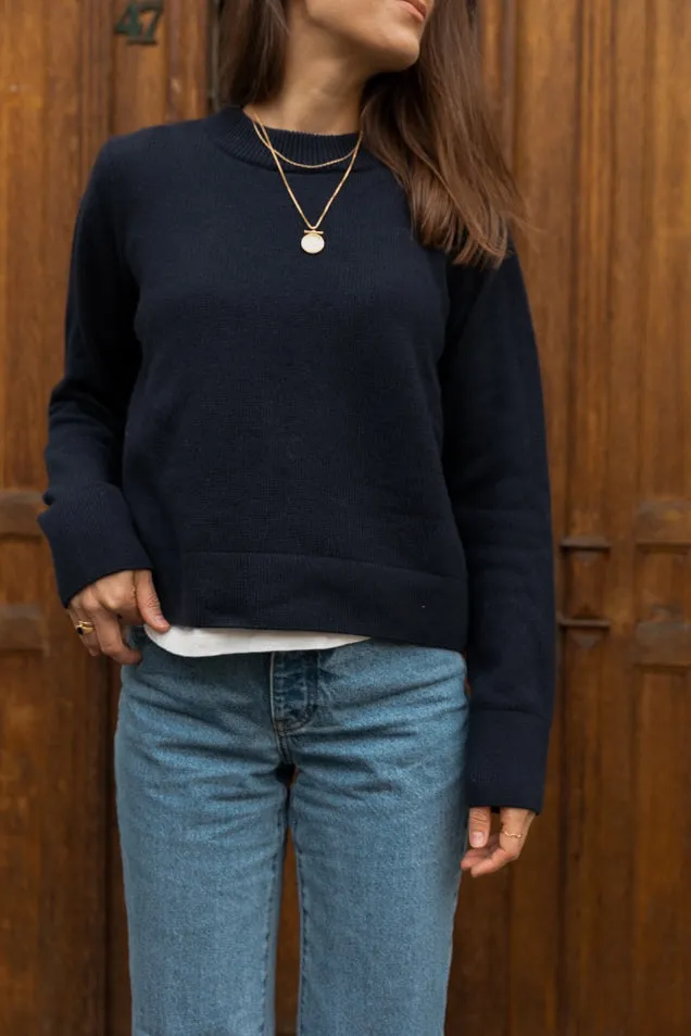 ATIN SWEATER NAVY (COTTON / CASHMERE)