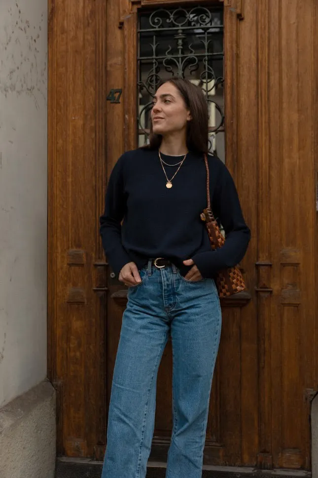 ATIN SWEATER NAVY (COTTON / CASHMERE)