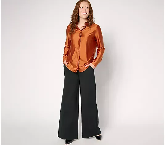 Attitudes by Renee Fluid Satin Button Front Top