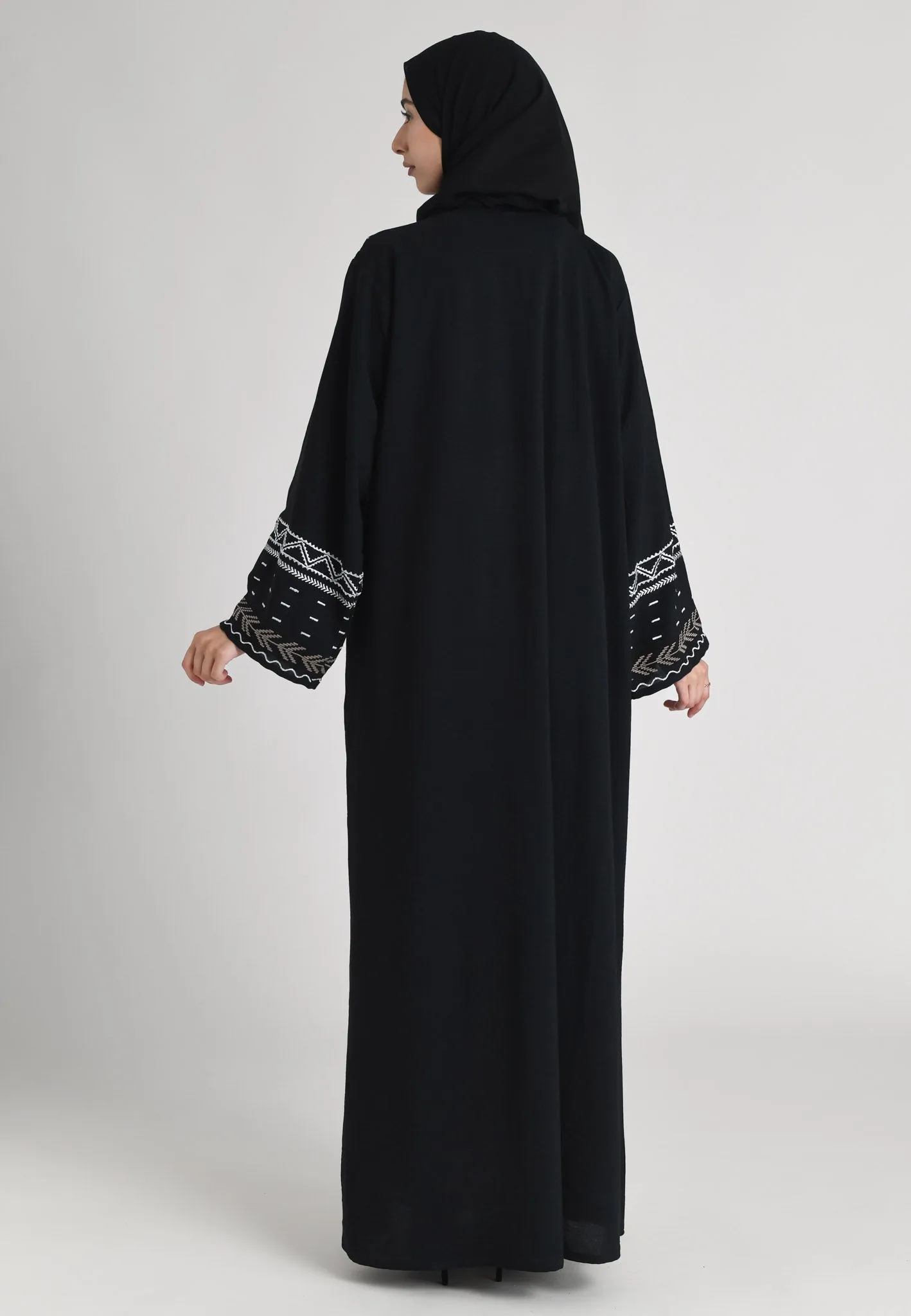 Aztec Kimono Style Embroidered Open Abaya (Premium)