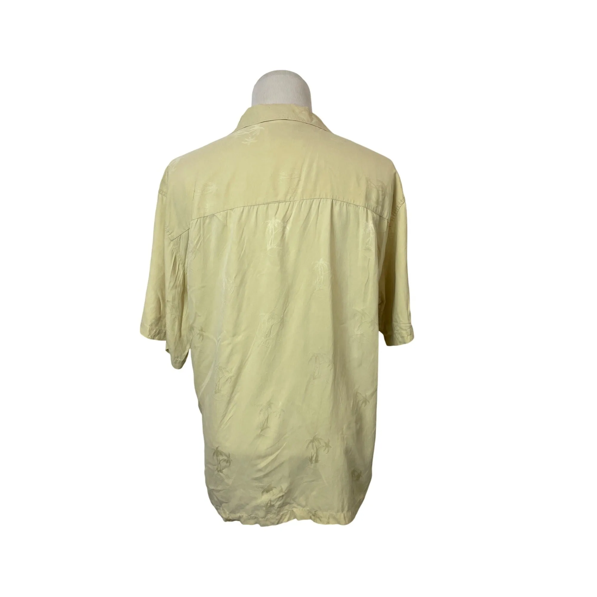 BAMBOO CAY Men's Yellow Hawaiian Short Sleeve Button-Down Silk Shirt Size XL