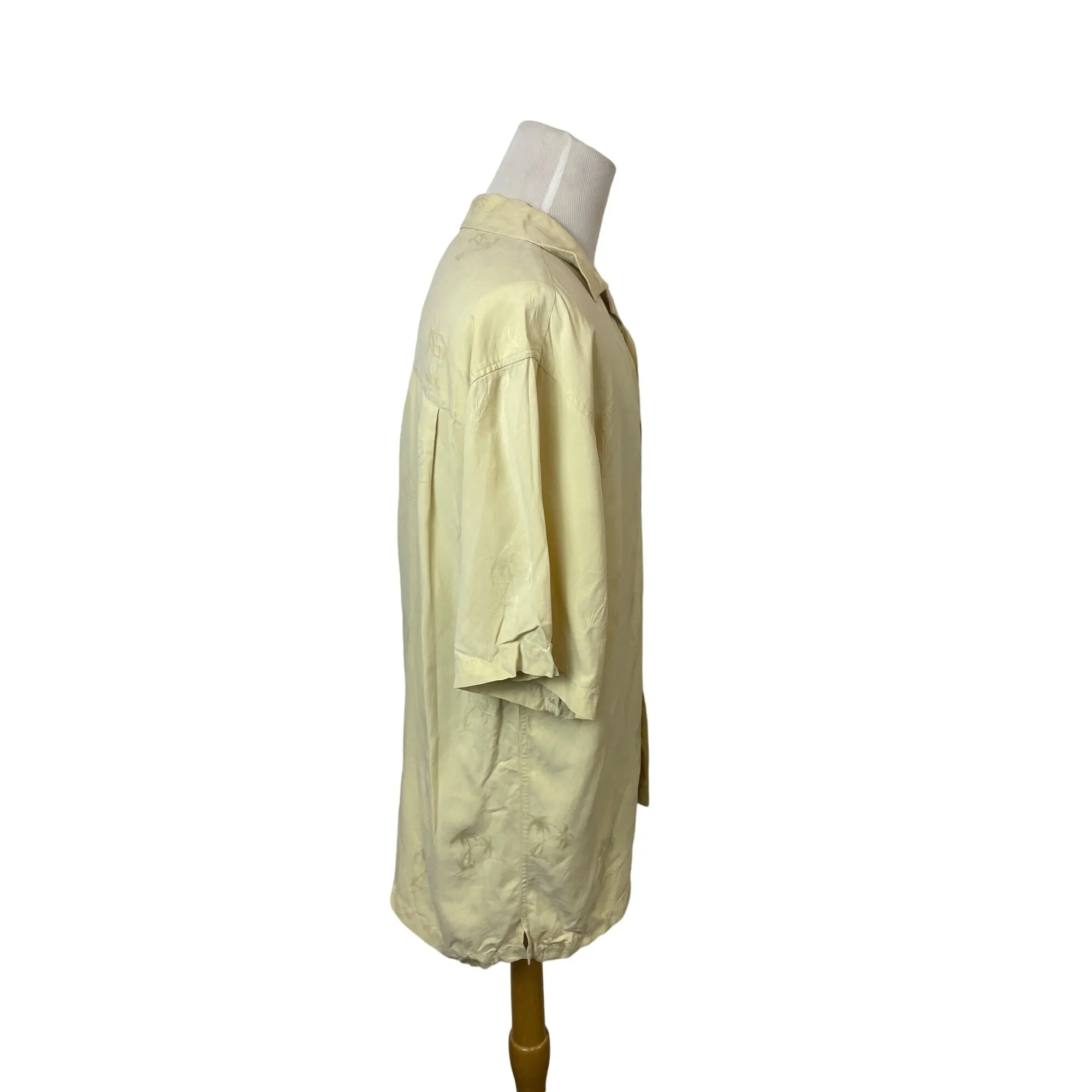 BAMBOO CAY Men's Yellow Hawaiian Short Sleeve Button-Down Silk Shirt Size XL
