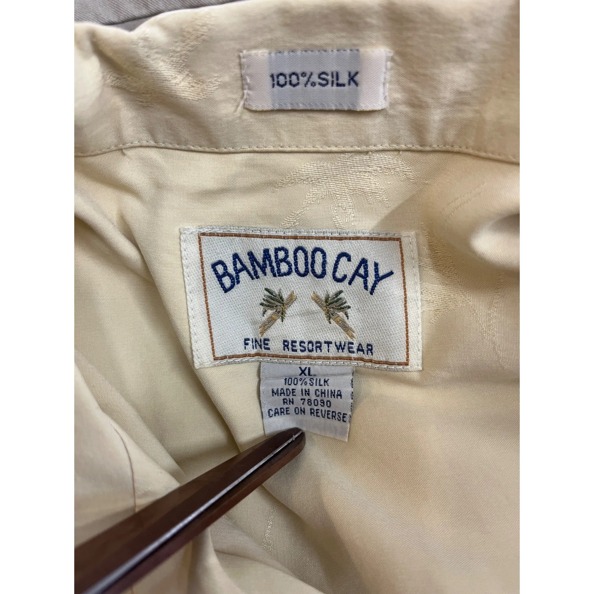 BAMBOO CAY Men's Yellow Hawaiian Short Sleeve Button-Down Silk Shirt Size XL