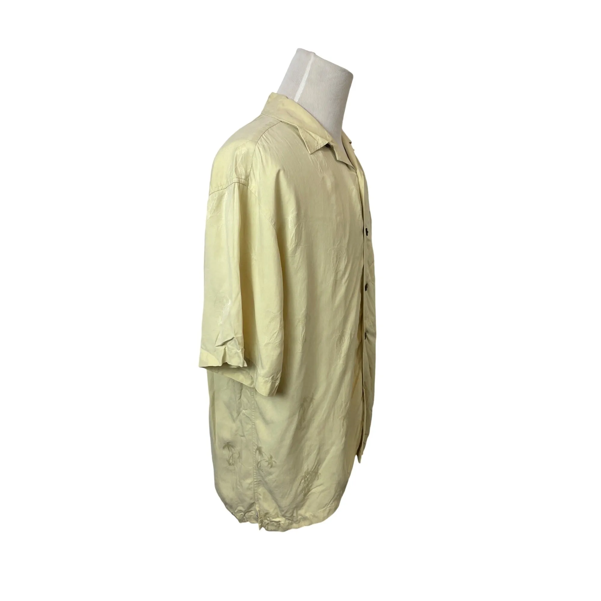 BAMBOO CAY Men's Yellow Hawaiian Short Sleeve Button-Down Silk Shirt Size XL