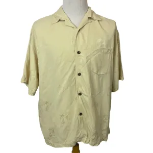 BAMBOO CAY Men's Yellow Hawaiian Short Sleeve Button-Down Silk Shirt Size XL
