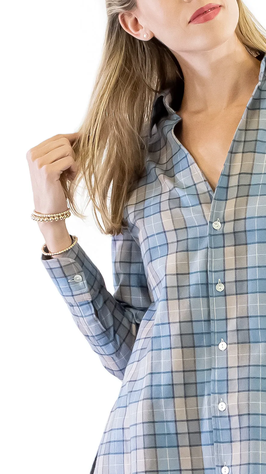 Barbara Shirt -  Blue and Brown Check Flannel