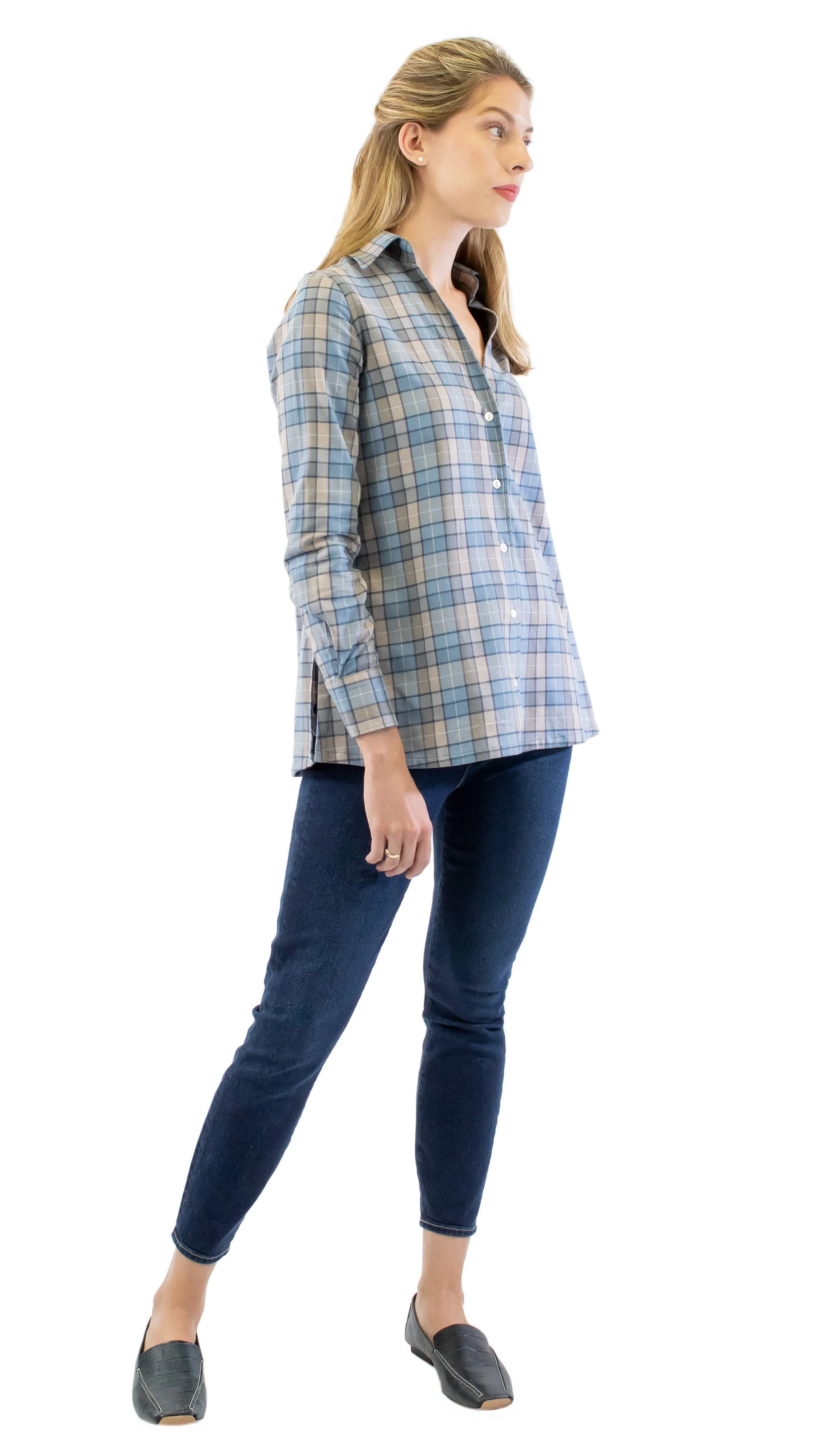 Barbara Shirt -  Blue and Brown Check Flannel