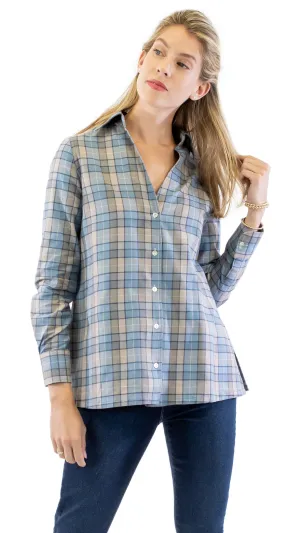 Barbara Shirt -  Blue and Brown Check Flannel