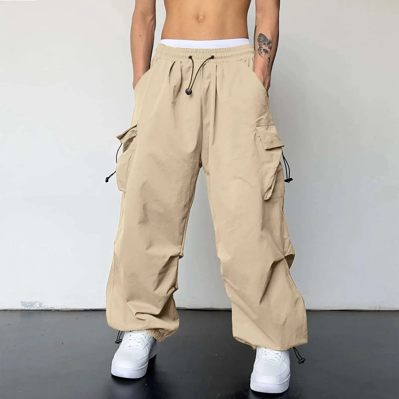 Beige Parachute Pants Men