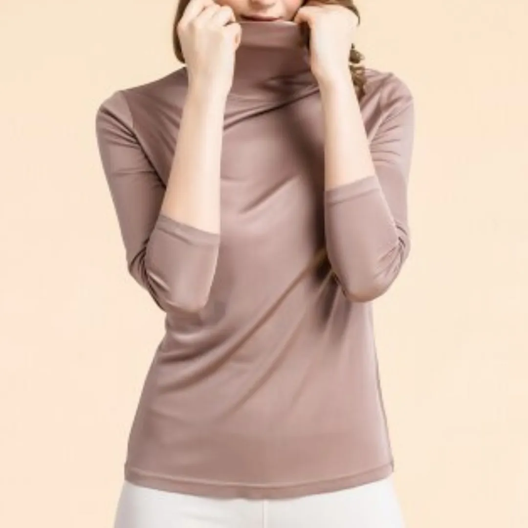 Beige satin turtleneck top