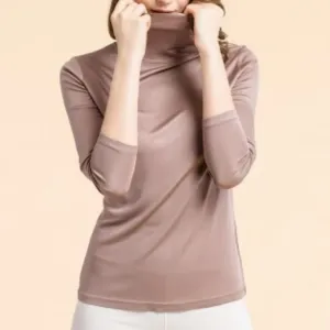 Beige satin turtleneck top