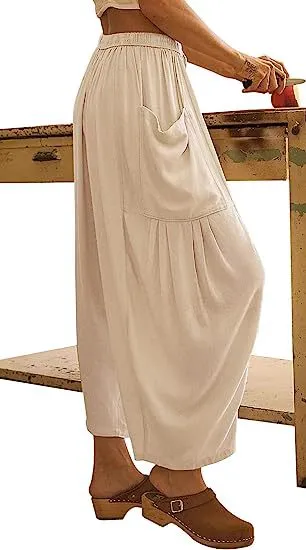 Beige Wide Leg Casual Cargo Pants